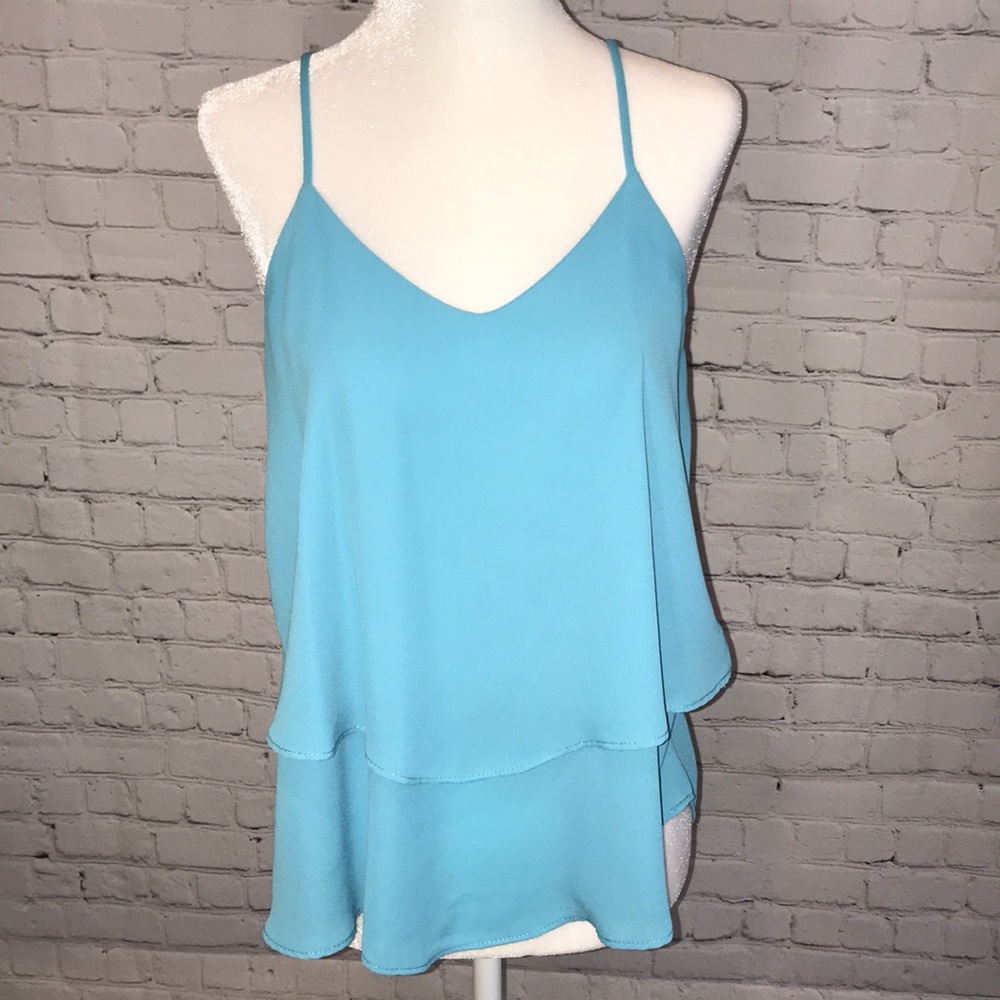 Annabella Baby Blue Tank Top String Strap Blouse Size Small